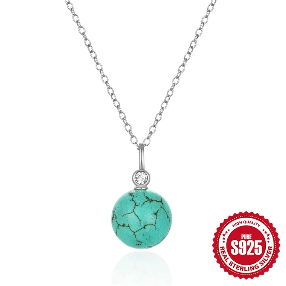 60306751478 silver 2024 new fashion silver necklace real 925 sterling silver spherical turquoise pendant necklace gold plated chain necklaces women