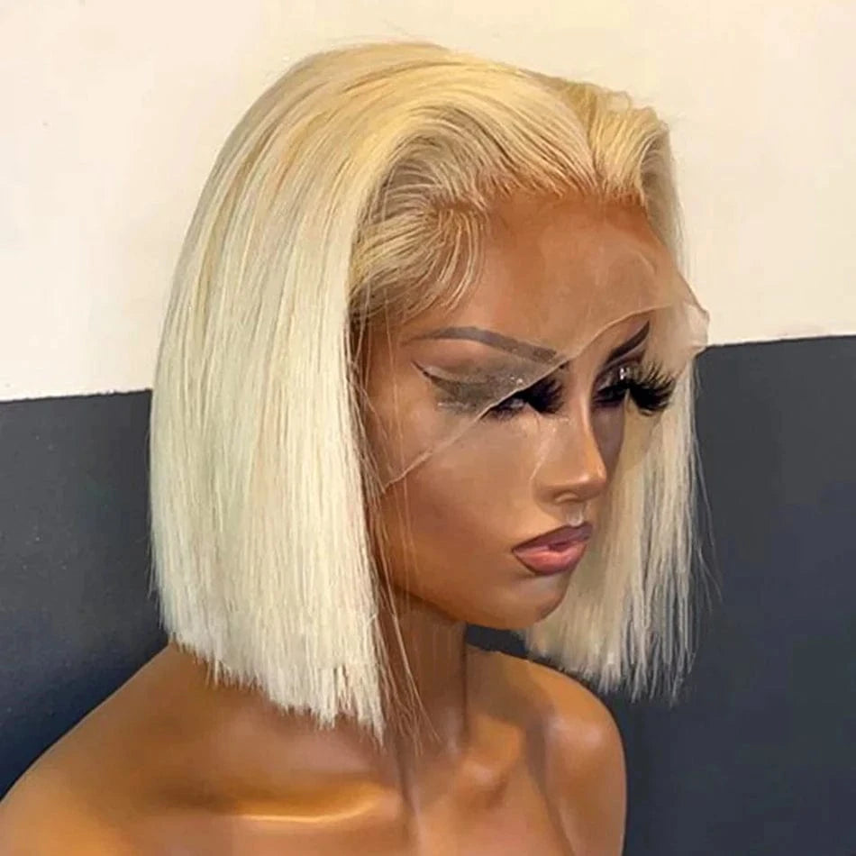 613 Blonde Bob Wigs Human Hair 180% Density Brazilian Virgin Hair Glueless Short Lace Front Wigs Pre Plucked for Woman
