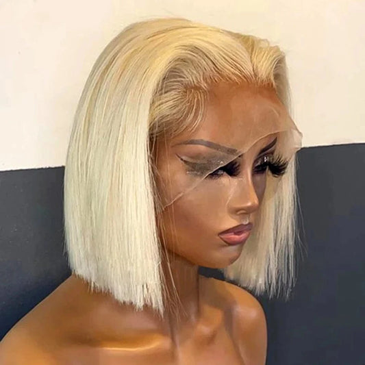 613 Blonde Bob Wigs Human Hair 180% Density Brazilian Virgin Hair Glueless Short Lace Front Wigs Pre Plucked for Woman