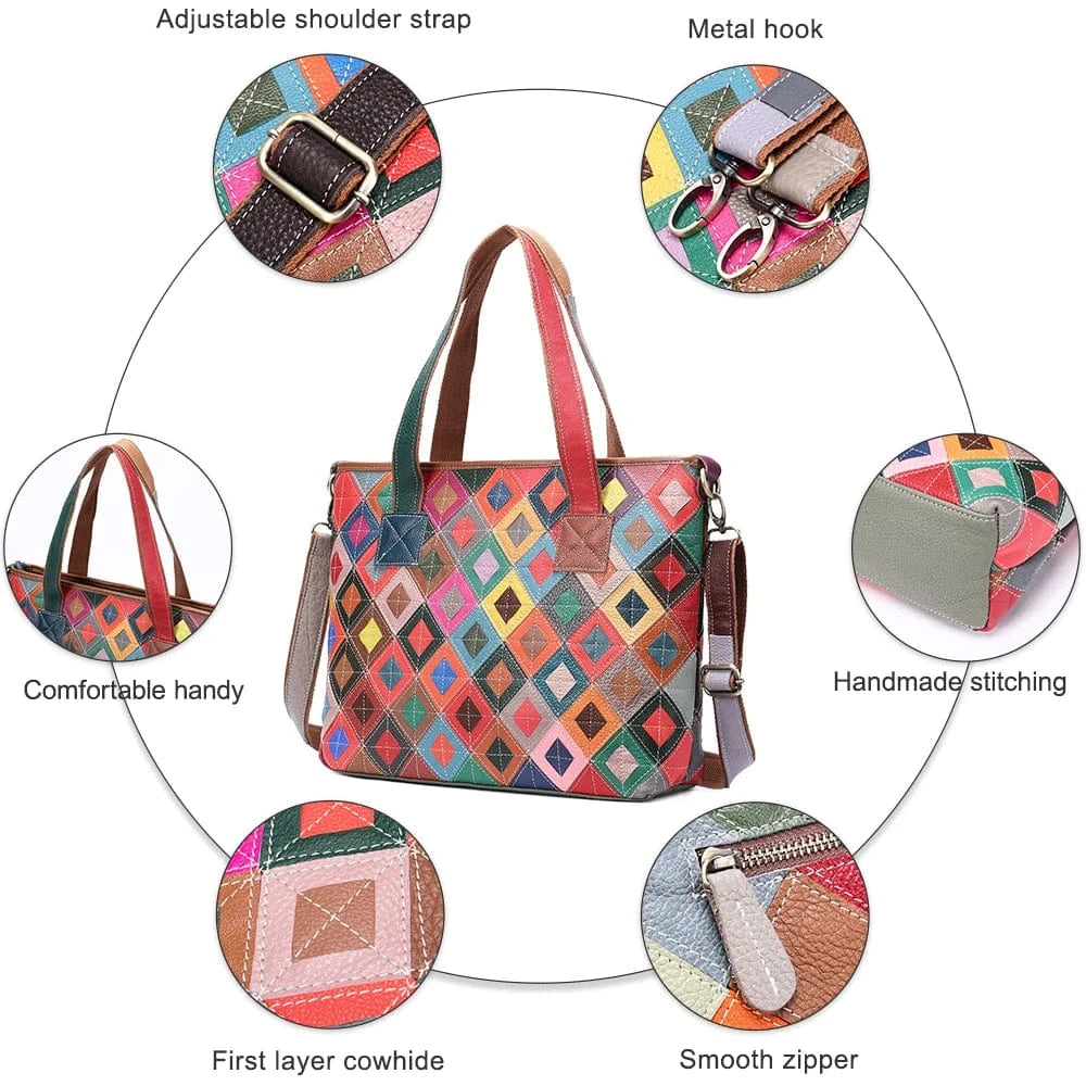 668B-colorful WESTAL Women's Handbags Genuine Leather Patchwork Shoulder Bag Women Hand Bags Lady Leather Crossbody Bag Tote Handbags