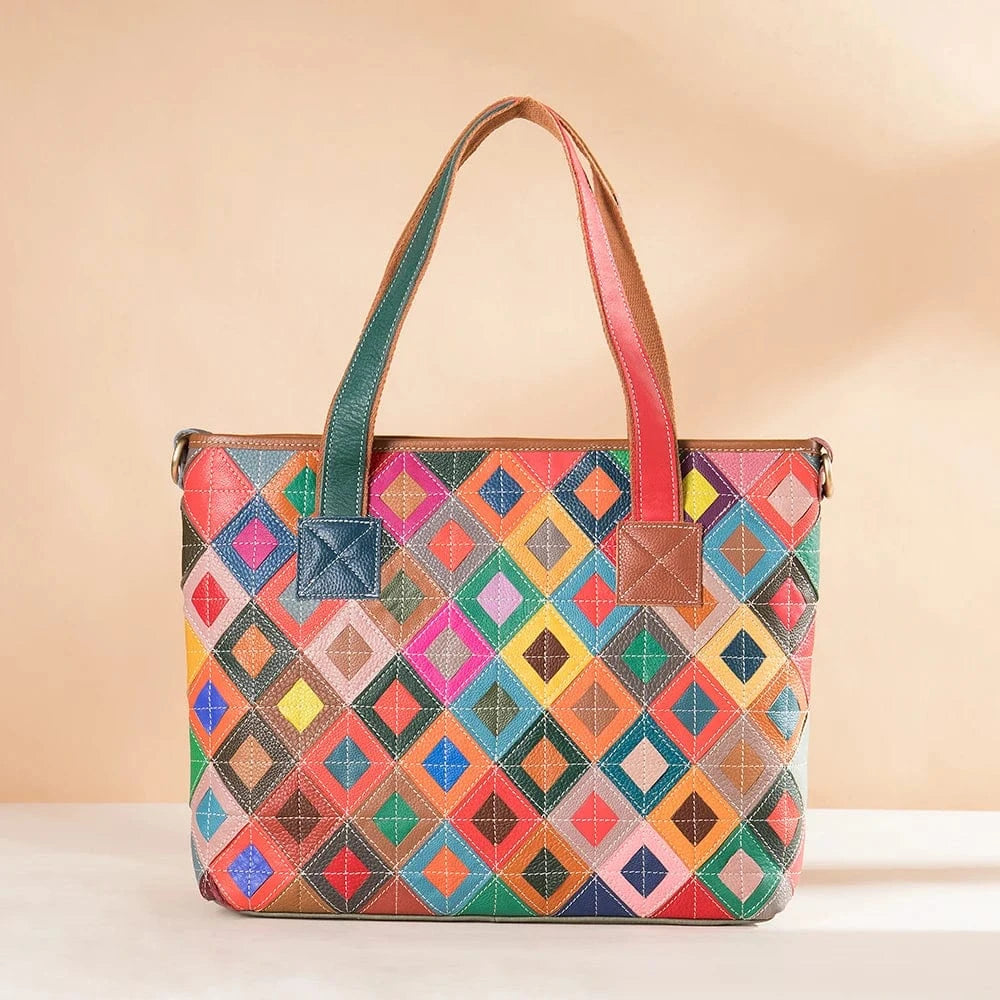 668B-colorful WESTAL Women's Handbags Genuine Leather Patchwork Shoulder Bag Women Hand Bags Lady Leather Crossbody Bag Tote Handbags