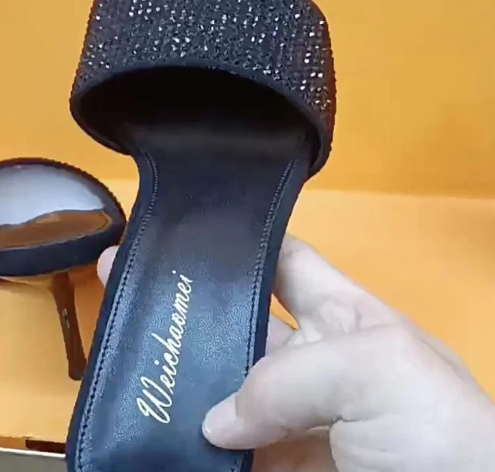 6CM/9CM New Fashion Talon Pour Femm Nouveau Rhinestone Shoes Sexy Black  Diamond Heels for Women