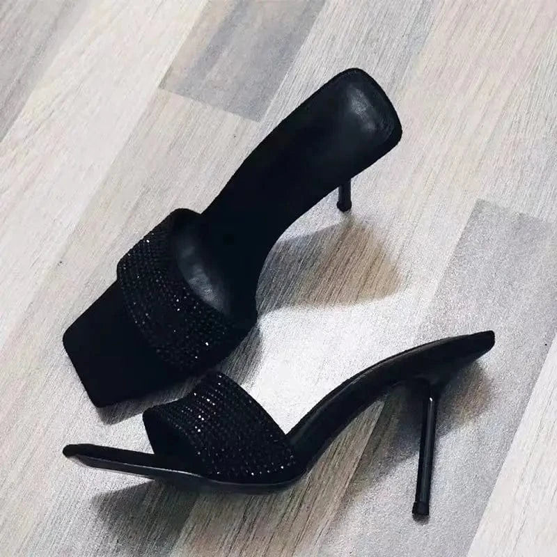 6CM/9CM New Fashion Talon Pour Femm Nouveau Rhinestone Shoes Sexy Black  Diamond Heels for Women