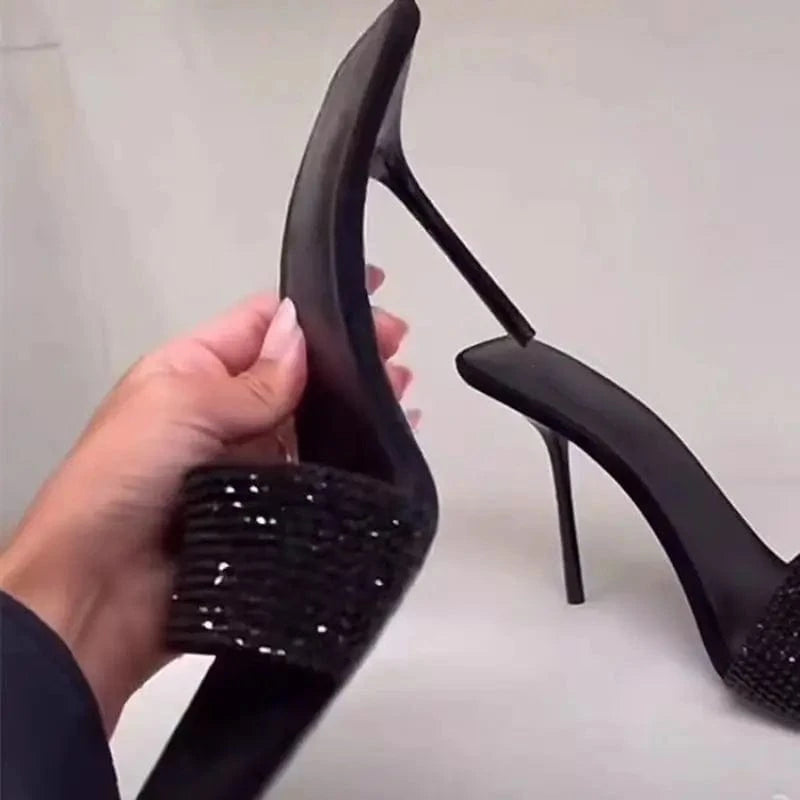 6CM/9CM New Fashion Talon Pour Femm Nouveau Rhinestone Shoes Sexy Black  Diamond Heels for Women