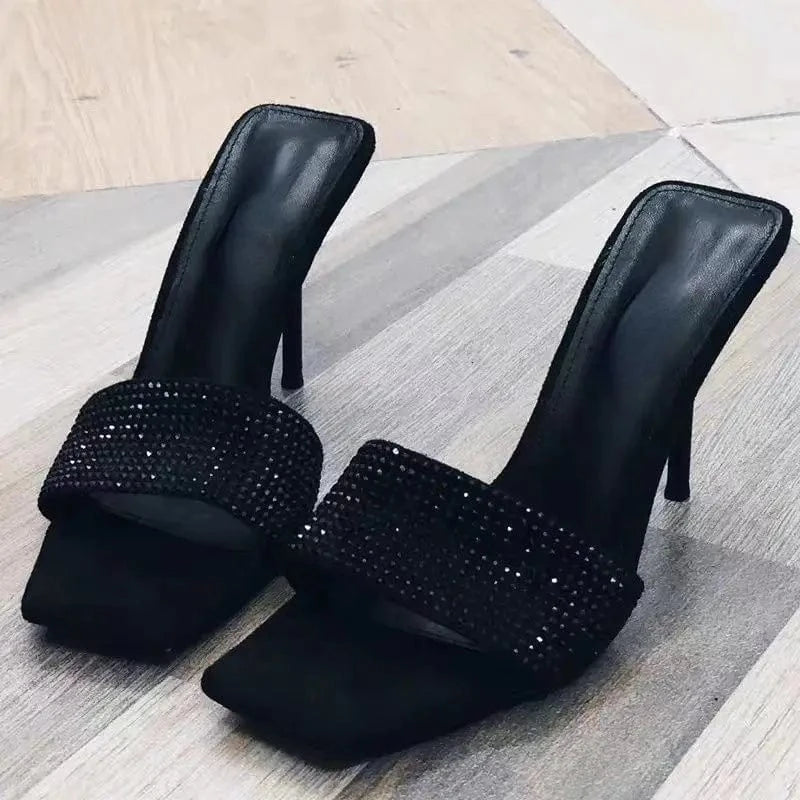 6CM/9CM New Fashion Talon Pour Femm Nouveau Rhinestone Shoes Sexy Black  Diamond Heels for Women