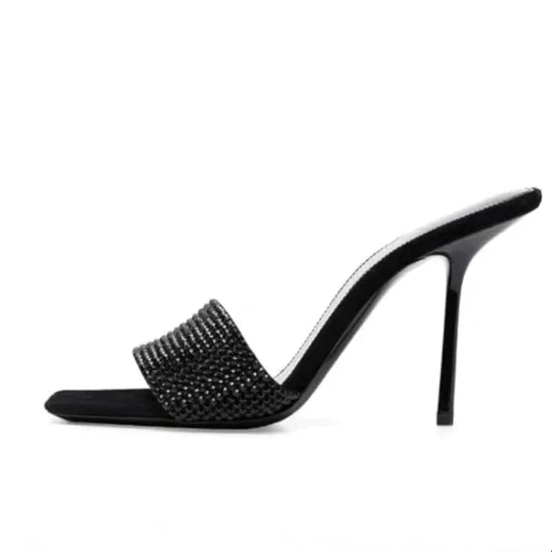 6CM/9CM New Fashion Talon Pour Femm Nouveau Rhinestone Shoes Sexy Black  Diamond Heels for Women