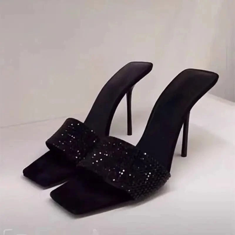 6CM/9CM New Fashion Talon Pour Femm Nouveau Rhinestone Shoes Sexy Black  Diamond Heels for Women