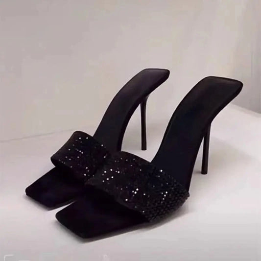 6CM/9CM New Fashion Talon Pour Femm Nouveau Rhinestone Shoes Sexy Black  Diamond Heels for Women