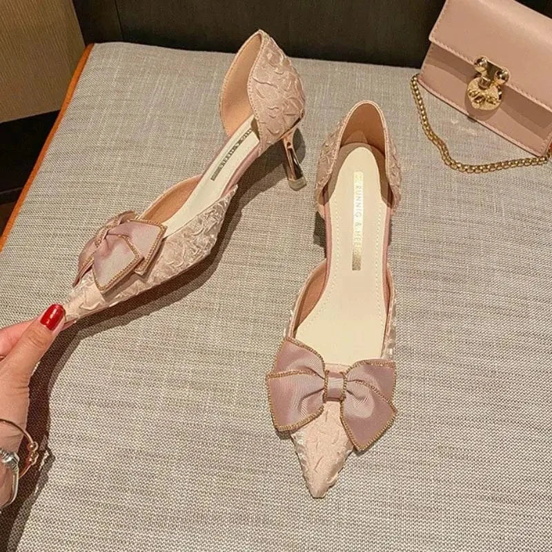 6CM Factory Wholesale 32-43 Pumps Latest Design Bowknot Elegant Women Lady Low Heels Shoes