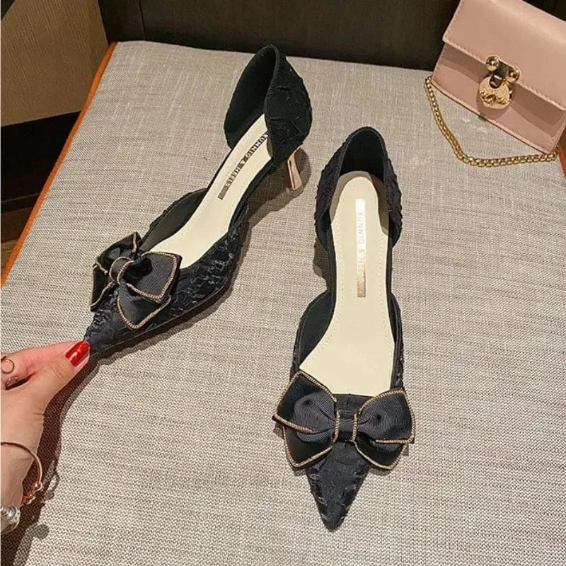 6CM Factory Wholesale 32-43 Pumps Latest Design Bowknot Elegant Women Lady Low Heels Shoes