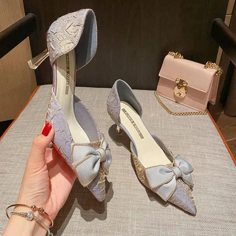 6CM Factory Wholesale 32-43 Pumps Latest Design Bowknot Elegant Women Lady Low Heels Shoes