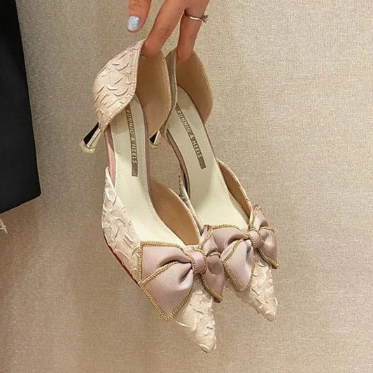 6CM Factory Wholesale 32-43 Pumps Latest Design Bowknot Elegant Women Lady Low Heels Shoes