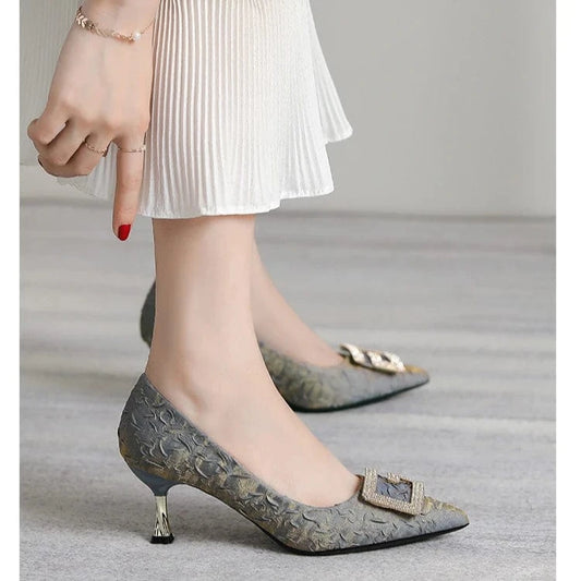 6cm New Fashion Rhinestone with Lace Sexy High Heels Party Banquet Women Purple Shoes 41 42 43