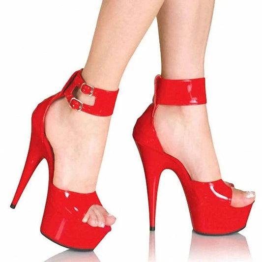 6inch-15cm Heeled Sandals solid color ladies ankle double strap high heel platform sandals