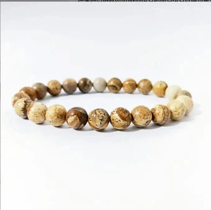6mm / 19CM / Picture Jasper 8mm Gorgeous Semi-Precious Gemstones Round Beads Energy Power Crystal Reiki Healing Elastic Stretch Bracelet for Women Men Gifts