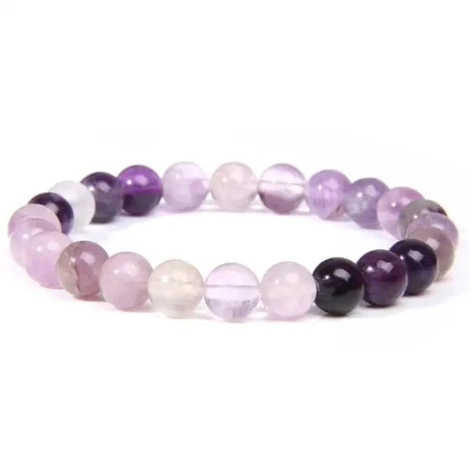 6mm / 19CM / Purple Fluorite 8mm Gorgeous Semi-Precious Gemstones Round Beads Energy Power Crystal Reiki Healing Elastic Stretch Bracelet for Women Men Gifts