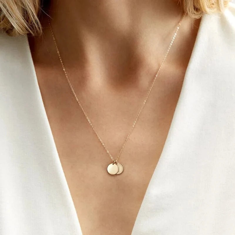 6MM Custom Initial Necklace  316 Stainless Steel 14k Gold Round Disk Blank Necklace Dainty Coin Chain Jewelry Women