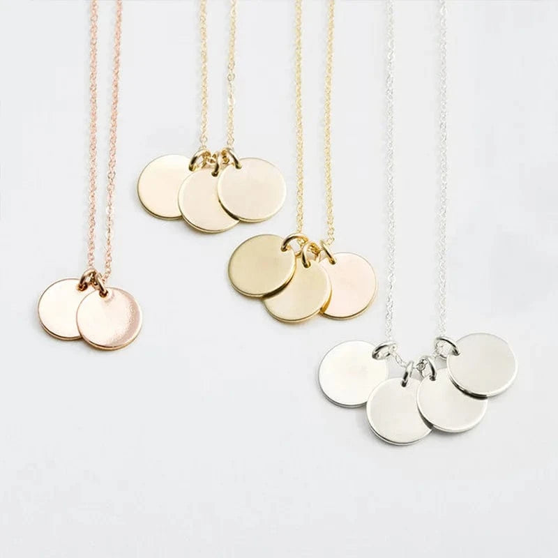 6MM Custom Initial Necklace  316 Stainless Steel 14k Gold Round Disk Blank Necklace Dainty Coin Chain Jewelry Women