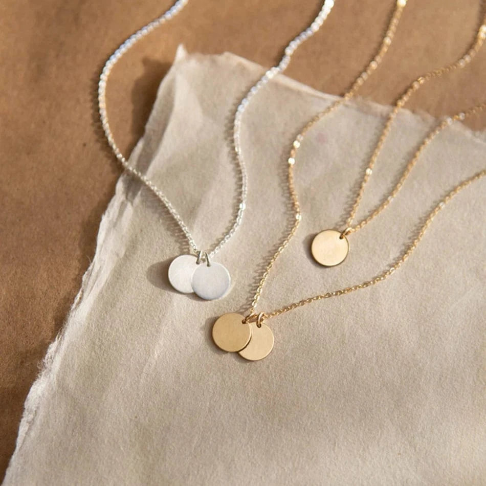 6MM Custom Initial Necklace  316 Stainless Steel 14k Gold Round Disk Blank Necklace Dainty Coin Chain Jewelry Women