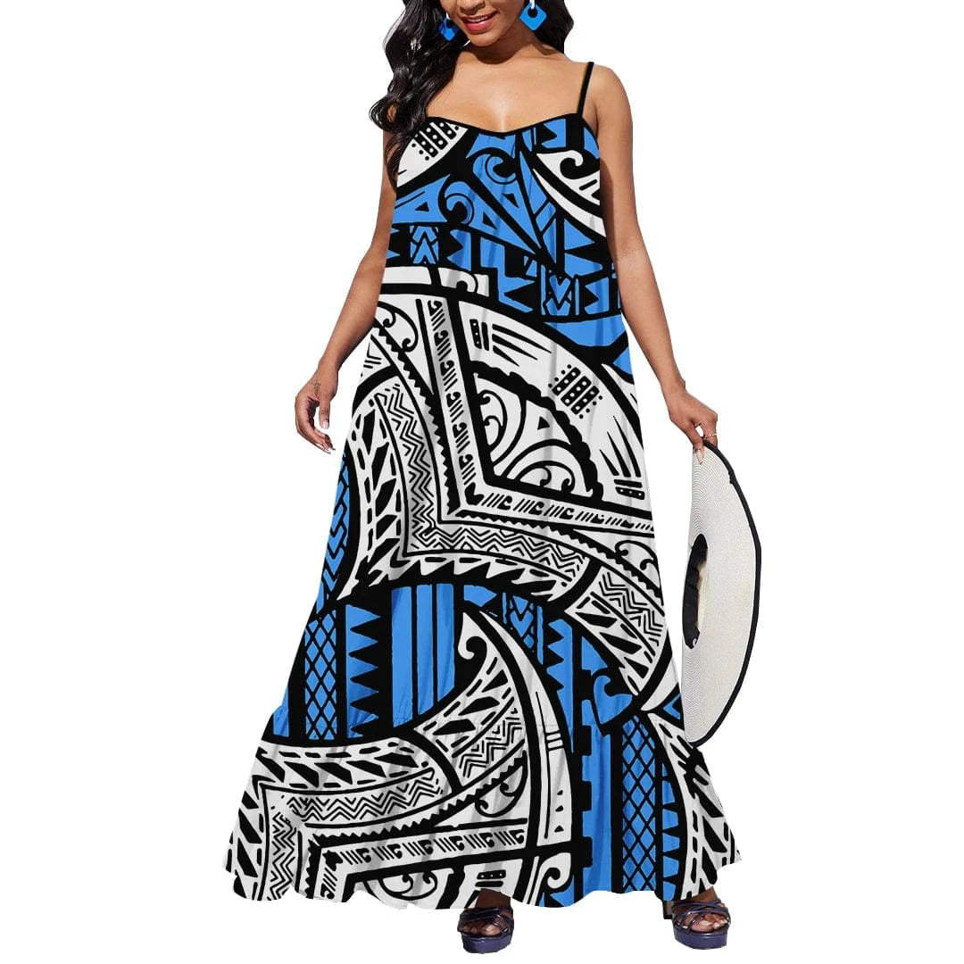 6XL / 00485F-D7Q 2024 New Arrival Custom Print Tonga Polynesian Tribal Casual Dresses Plus Size Party Outdoor Summer Polynesian Clothing