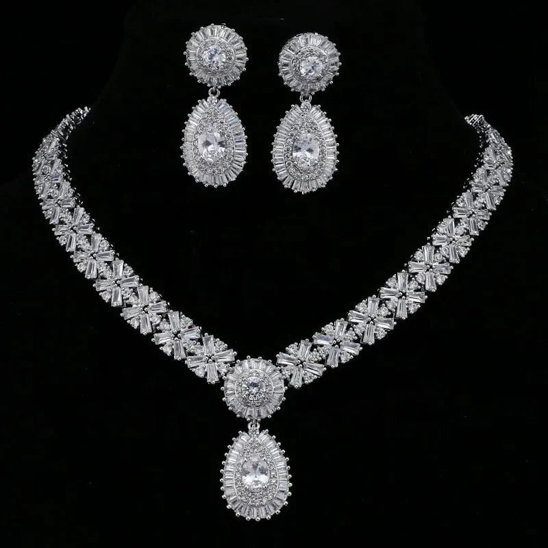 7 2024 High Quality Ruby CZ Zircon Micro Inlay Bridal Wedding Jewellery Set Luxury Diamond 18K jewelry sets dubai 18k solid gol Gold Women Necklace Earings Set