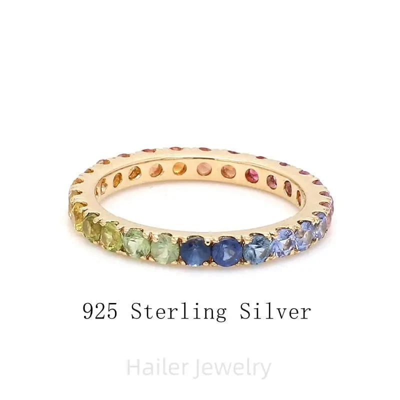 7.5 / 925 Sterling silver Hailer joyas gemstone lab sapphire silver jewelry 925 rainbow 14k gold eternity wedding band ring for women