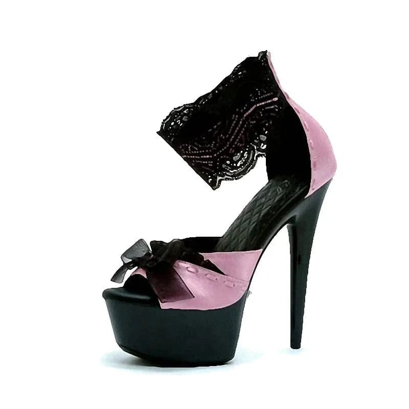 7.5 / Pink 15 cm new Stiletto High Heels striptease shoes fashion leopard print lace leaky toe platform large sandals