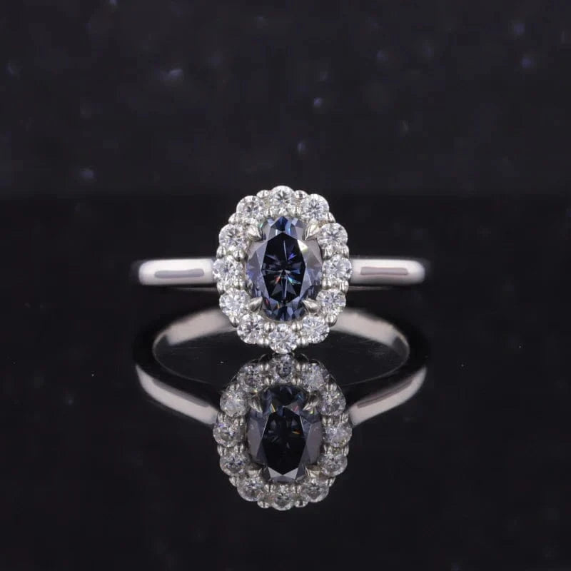 7.5 / S925 New design 925 sterling silver 10k 14k gold jewelry moissanite halo anillo de oro fancy color oval lab grown gemstones ring