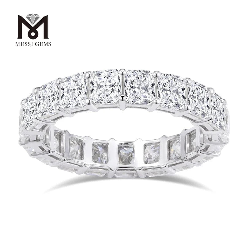 7.5 / White Gold Messi Gems Trendy Engagement Ring  14k 18k Gold Radiant Crushed Ice Cut Wedding Eternity Band Moissanite Ring
