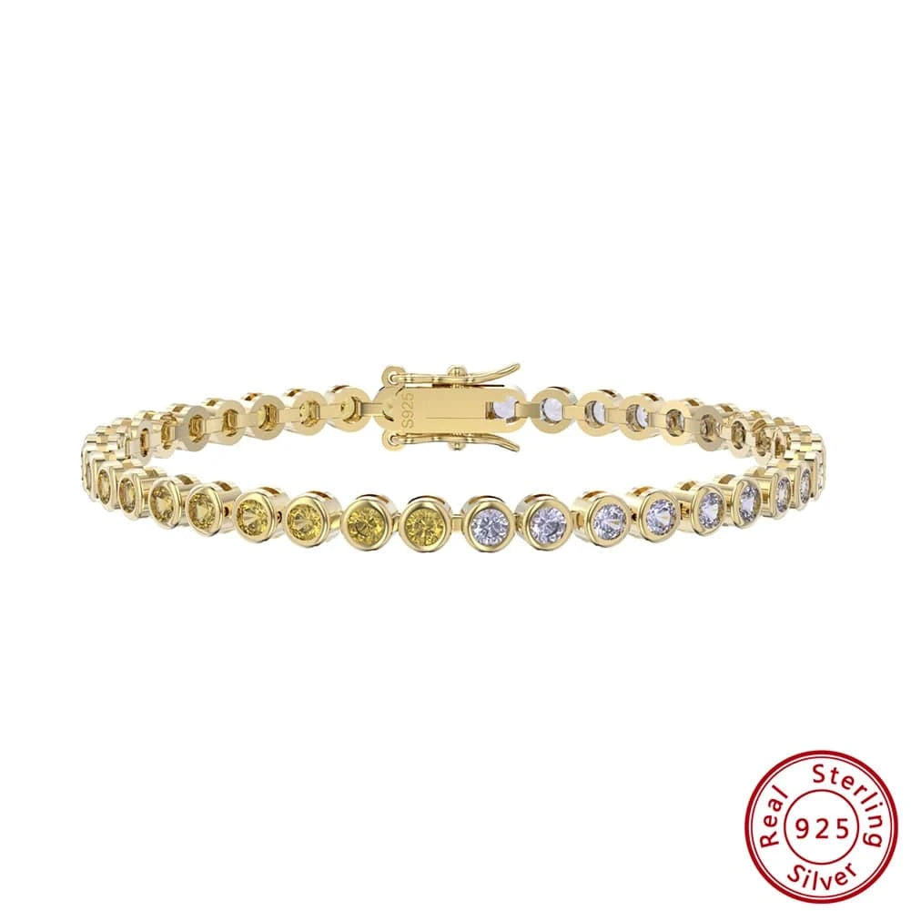7.5inch(19cm) / Yellow&Blue CZ-14K SB155 RINNTIN Dropshipping 925 Silver Fine Jewelry 3.0mm Bezel Setting Round Cut CZ Tennis Bracelet for Women