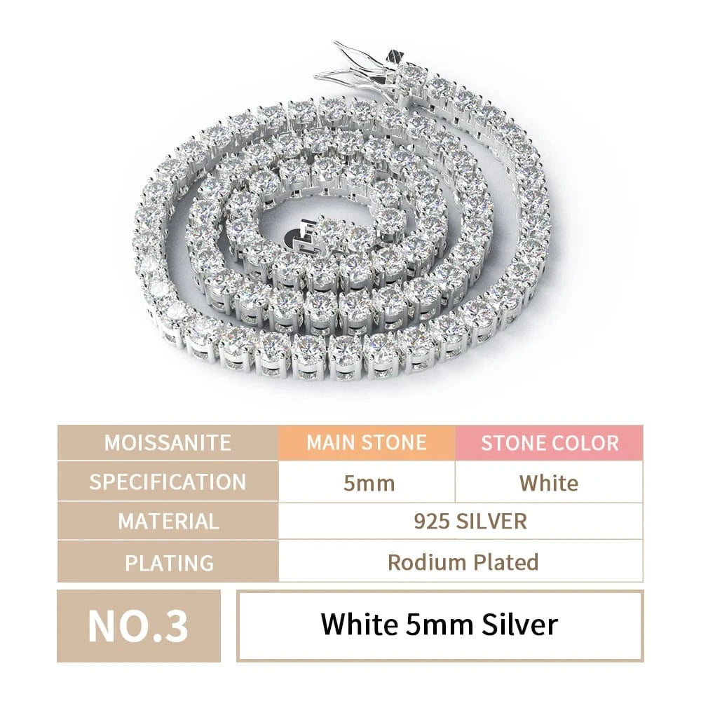 7.5inches / 5MM Moissanite Tennis Chain Xingyue 925 Gold Plated Sterling Silver 3mm 4mm 5mm Diamond MoissaniteTennis Chain Bracelet/Necklace