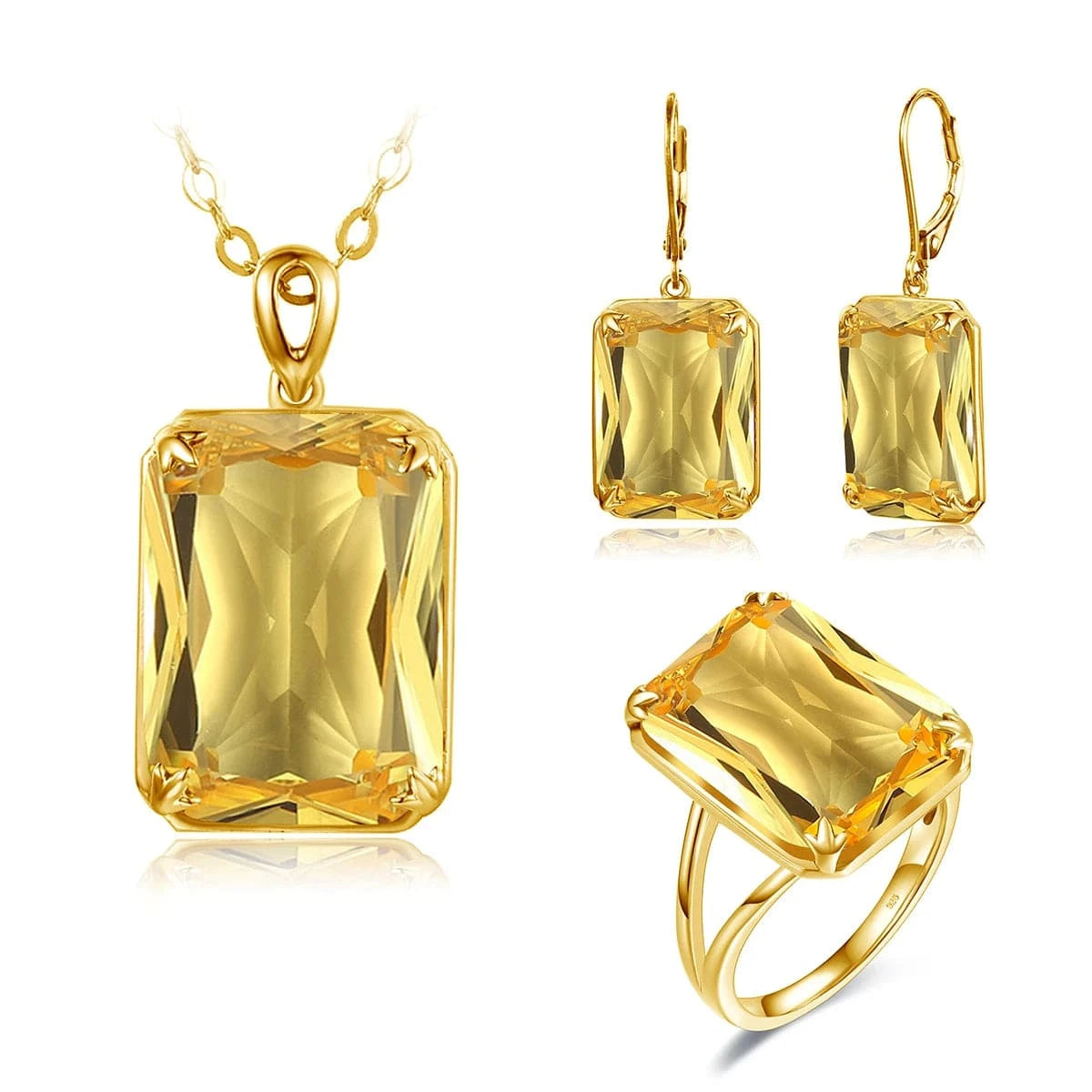 7 / Citrine-Y Szjinao Trendy Women Sparkling Purple Gemstone Necklace Pendant Earrings Ring Real 925 Silver Gold Plated  Amethyst Jewelry