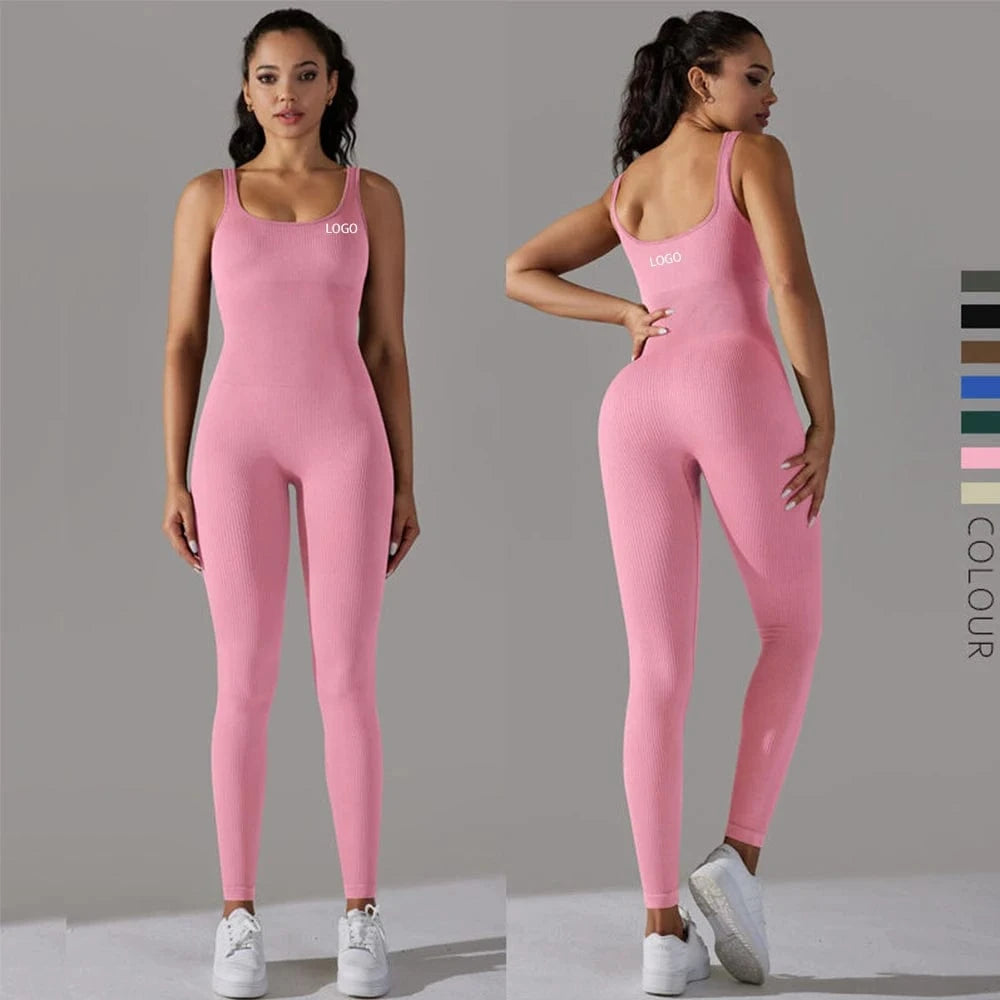 7 Colors Seamless Ribbed Women Yoga Jumpsuit Gym Fitness Wear Workout Clothes Sportswear Yoga BodySuits One Piece Tracksuit