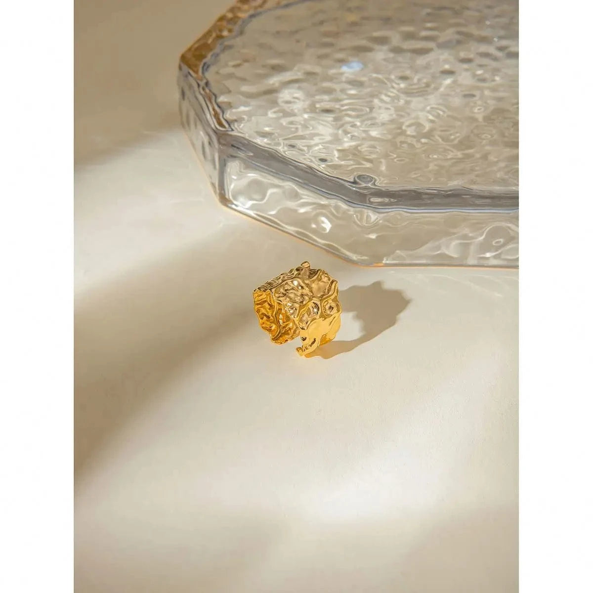 7 / Dainty / R2627 R2627 18K Gold Plated Stainless Steel Hammered Wide Band Open Ring