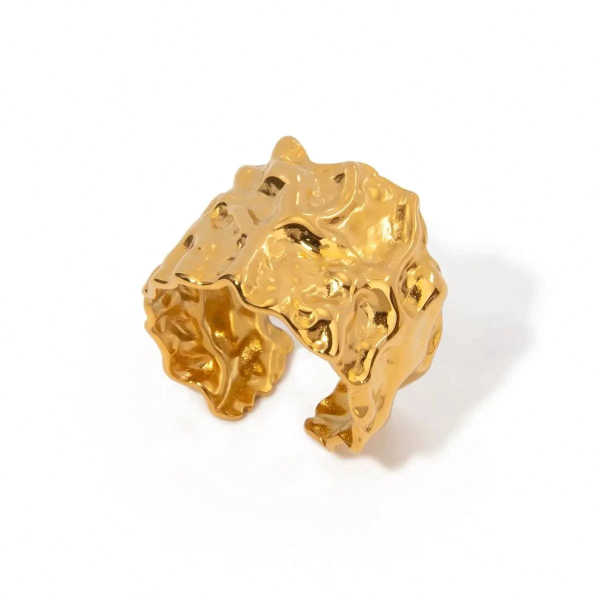 7 / Dainty / R2627 R2627 18K Gold Plated Stainless Steel Hammered Wide Band Open Ring
