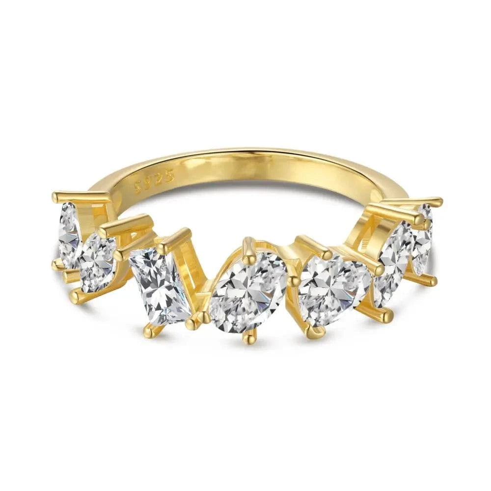 7 / DY120768-S-G-WH Dylam Stylish Dainty Women S925 Silver Rhodium 18K Gold Plated Multiple Mixed Cut Geometric 5A Cubic Zirconia Jewelry Rings