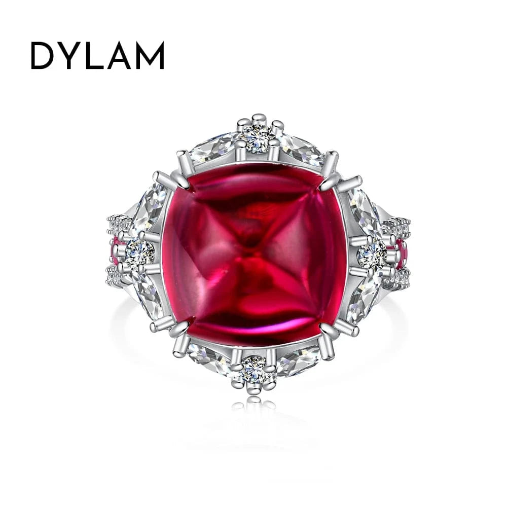 7 / DY120808-S-W-BO Dylam Luxurious Women S925 Silver Rhodium Plated Gemstone Diamond Ruby Sugar-loaf Cut 5A Zirconia Dress Up Daily Wear Rings