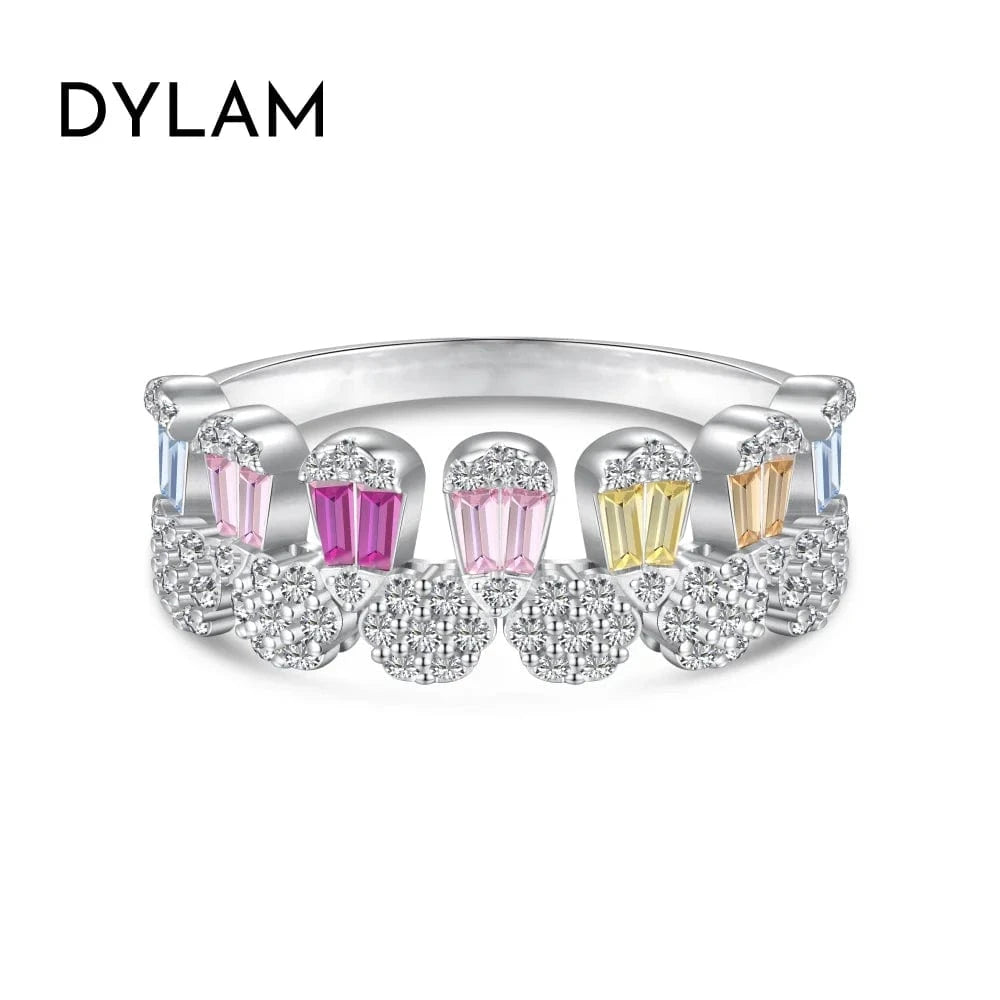 7 / DY120860-S-W-CS Dylam New Irregular Colorful Pink Diamond Ring For Women 5A Cz Cubic Zircon Pear Shape Personality 925 Silver Jewelry For Women