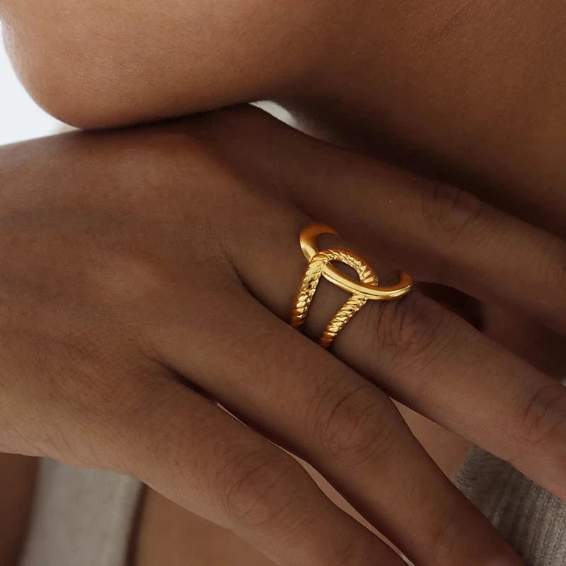 7 / Fashion / A475- Gold Ring Factory Directly Supply Textured Open Ring Stainless Steel Waterproof Fashion Ring Jewelry