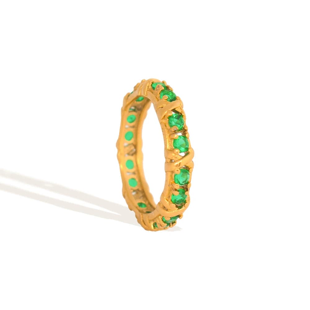 7 / gold / Style 2 FANJIN  Luxury Icy Out Bling Fashion Cubic Zircon Rings For Women Stainless Steel Rainbow CZ Paved Finger Wedding Jewelry