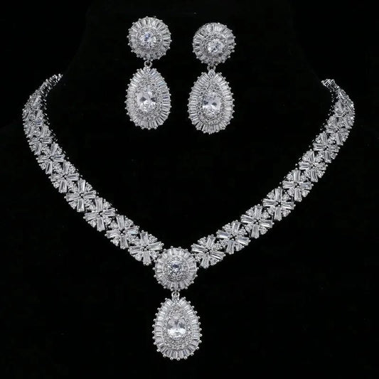 7 High Quality Ruby CZ Zircon Micro Inlay Bridal Wedding Jewellery Set Luxury Diamond 18K jewelry sets dubai 18k solid gol Gold Women Necklace Earings Set