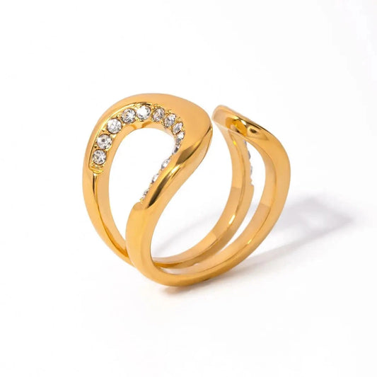 7 / Minimal / R2683 R2683 Fashion Jewelry 18K Gold Stainless Steel High Polish Arc Ring CZ Rhinestone Crystal Ring