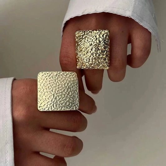 7 / minimalist / R2436 R2436 Personalized Geometric Stainless Steel 18K Gold Rings Fashion Square Hammered Open Rings