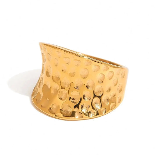 7 / minimalist / R2441 R2441 Designer 18K Gold Plated Stainless Steel Exaggerated Concave Design Bold Wide Hammered Rings