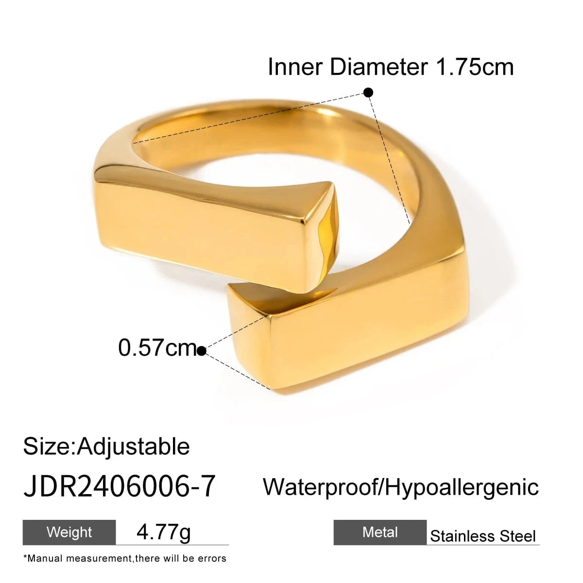 7 / minimalist / R2517 R2517 Women Fashion INS Style 18K Gold Plated Stainless Steel Minimalist Adjustable  Geometric Cross Ring