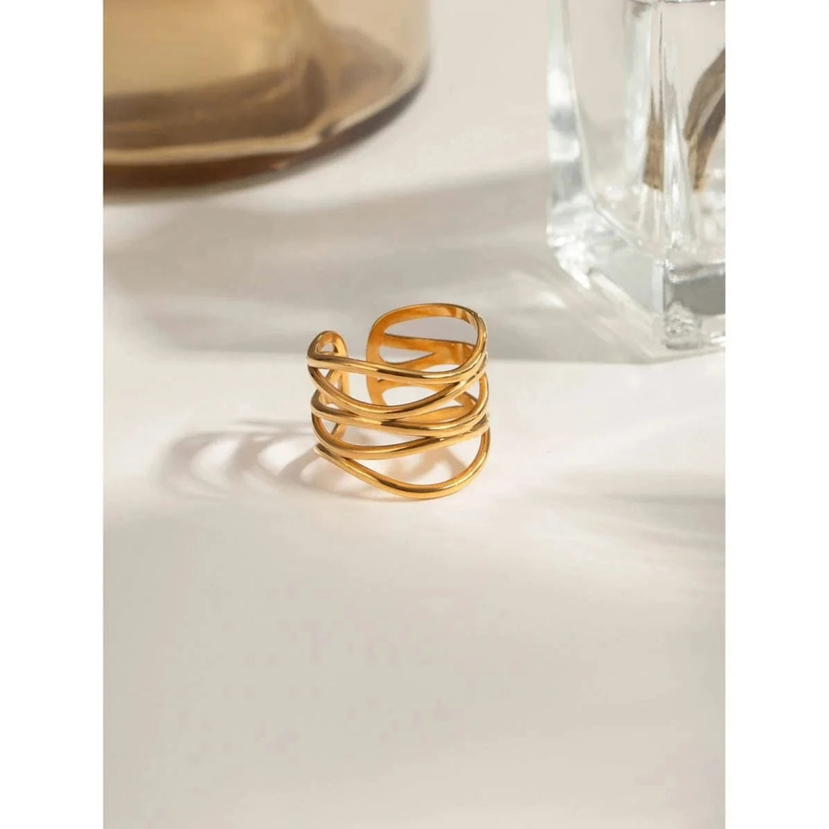 7 / minimalist / R2520 R2520 Minimalist Fahion Women Jewelry Stainless Steel 18K Gold Rings Multi-Layered Hollow Open Rings