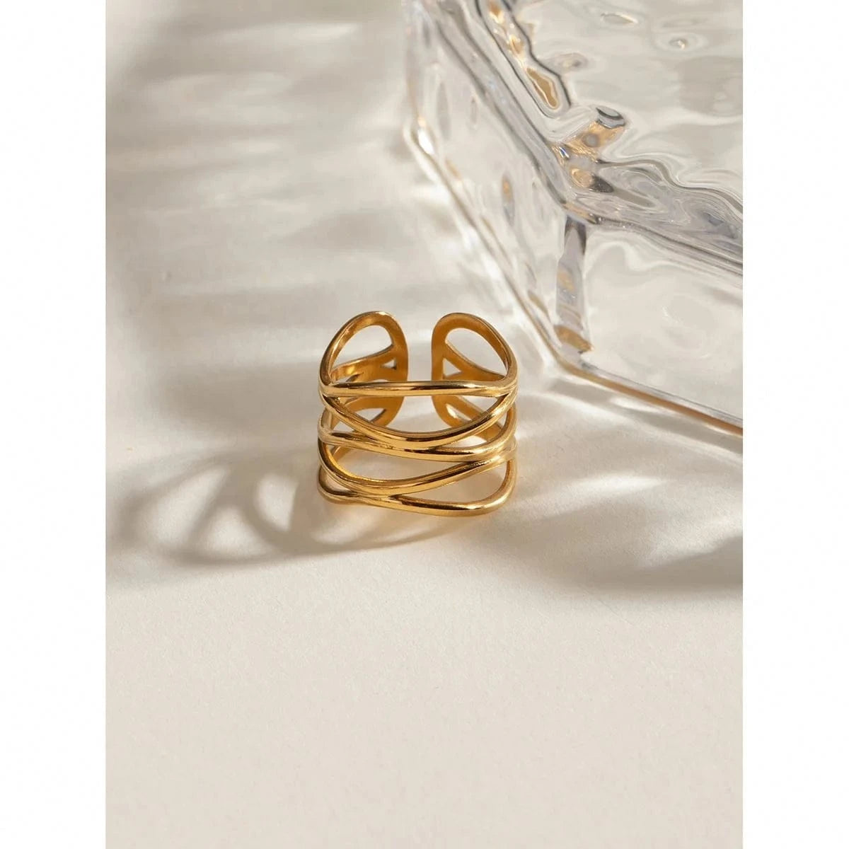 7 / minimalist / R2520 R2520 Minimalist Fahion Women Jewelry Stainless Steel 18K Gold Rings Multi-Layered Hollow Open Rings