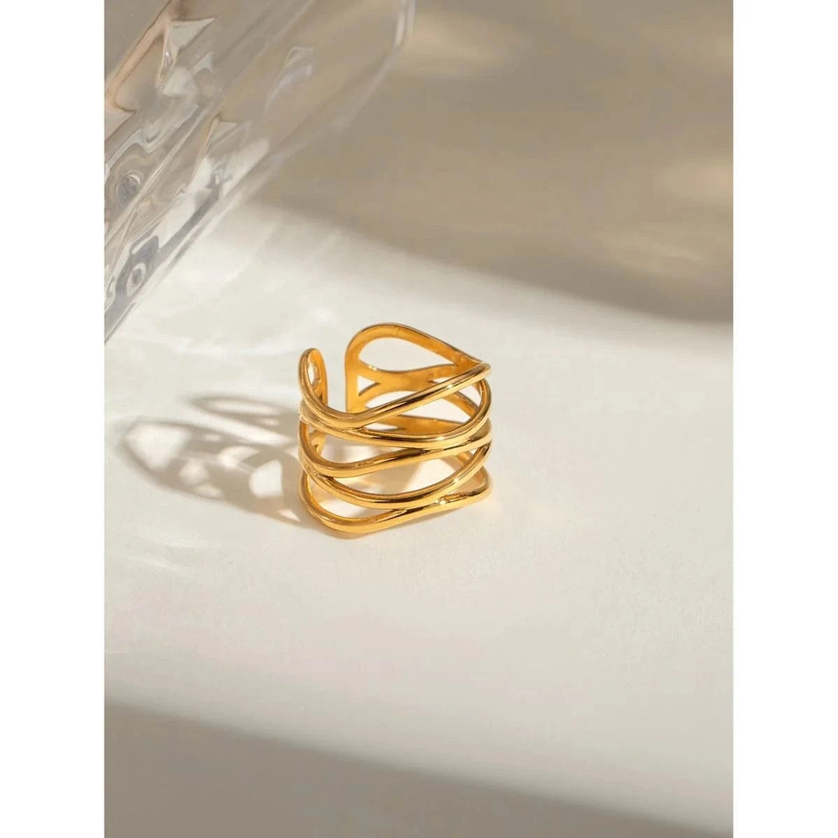 7 / minimalist / R2520 R2520 Minimalist Fahion Women Jewelry Stainless Steel 18K Gold Rings Multi-Layered Hollow Open Rings