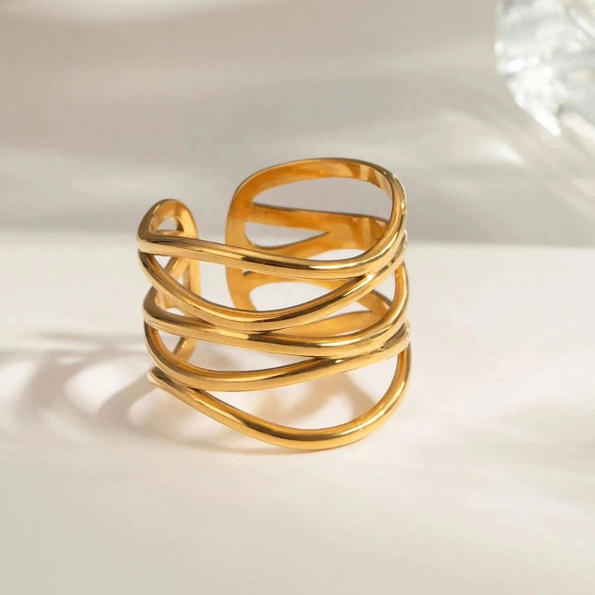 7 / minimalist / R2520 R2520 Minimalist Fahion Women Jewelry Stainless Steel 18K Gold Rings Multi-Layered Hollow Open Rings