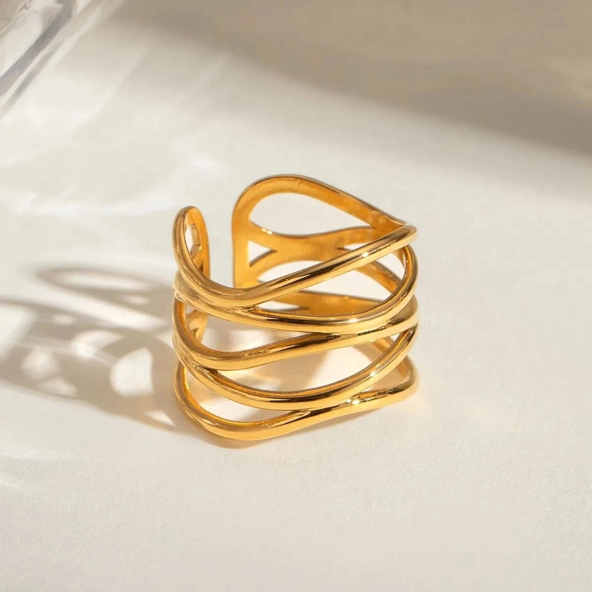 7 / minimalist / R2520 R2520 Minimalist Fahion Women Jewelry Stainless Steel 18K Gold Rings Multi-Layered Hollow Open Rings